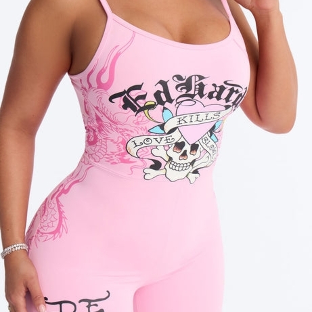 Ed Hardy Pink Skull Graphic Sleeveless Romper - Picture 3 of 12